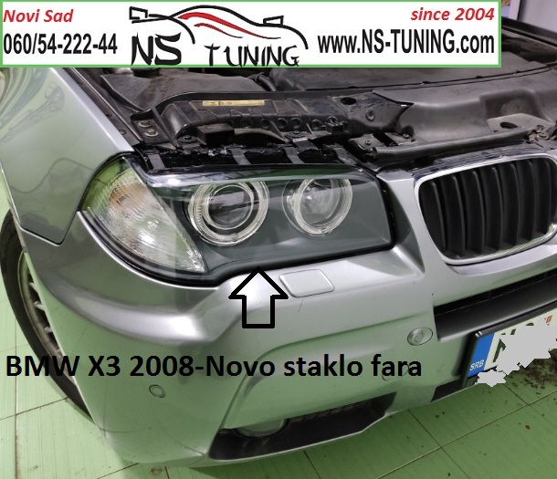bmw x3 e83 zamena stakla fara napuklo staklo mokar far reparacija novi sad ns tuning